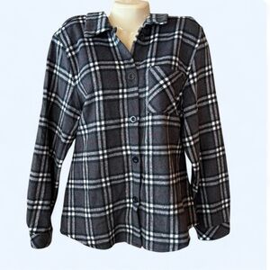 1 CLIQUE Plaid Black and White Women's Button Up